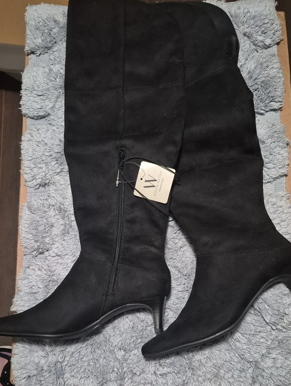 Worthington Black Over-the-Knee Faux Suede Boots with Kitten Heel